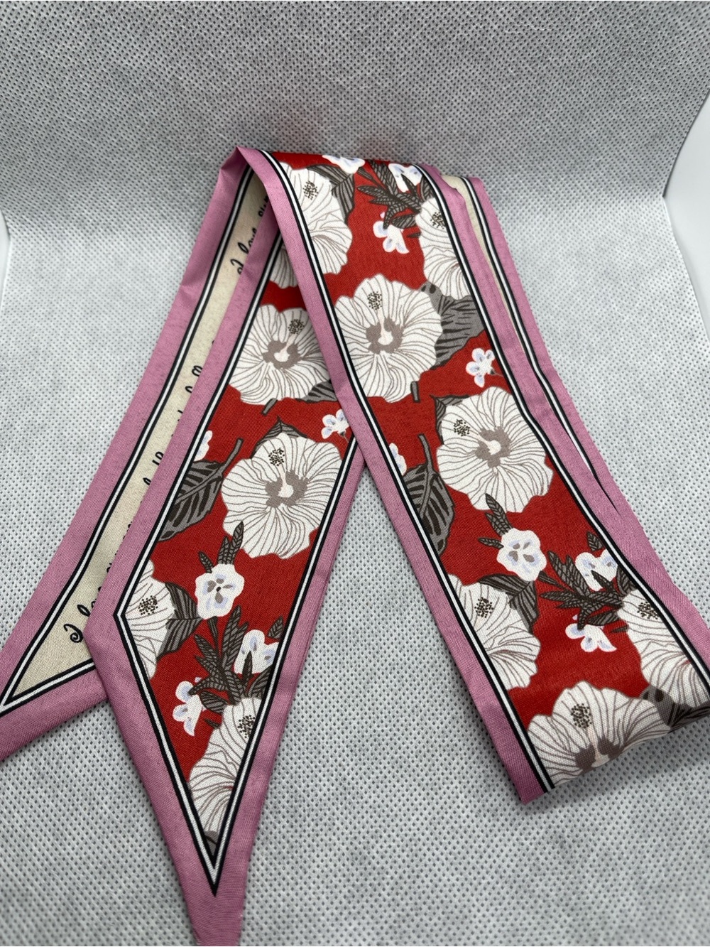 Floral Ribbon Scarf in Red and Pink